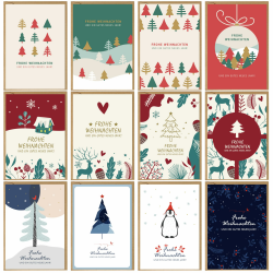 12er Weihnachtskarten mit Umschlag set - Weihnachtsbaum Karte Weihnachten, 300 g/m² Christmas Card - A6 Klappkarten Frohe Weihnachtskarte, Grußkarten Weihnachten für Kinder, Familie & Freunde Retro Stil Angebot bei HelloDeals