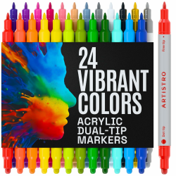 ARTISTRO Acrylstifte Zeichenset für Stein, Holz, Stoff, Glas & Keramik – Wasserfest mit Doppelspitze – Perfekt zum Basteln, Malen & Dekorieren – Künstlerbedarf - 24 Farben 24 Dual - Fein + Punkt Angebot bei HelloDeals