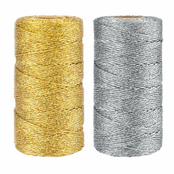 G2PLUS 200M Gold und Silber Metallic Schnur,1.5MM Kordel Bindfaden DIY Bastelschnur,Verpackungsschnur für Weihnachten, Handwerk Hochzeit Dekorieren oder Geschenkverpackung Gold + Silber Angebot bei HelloDeals