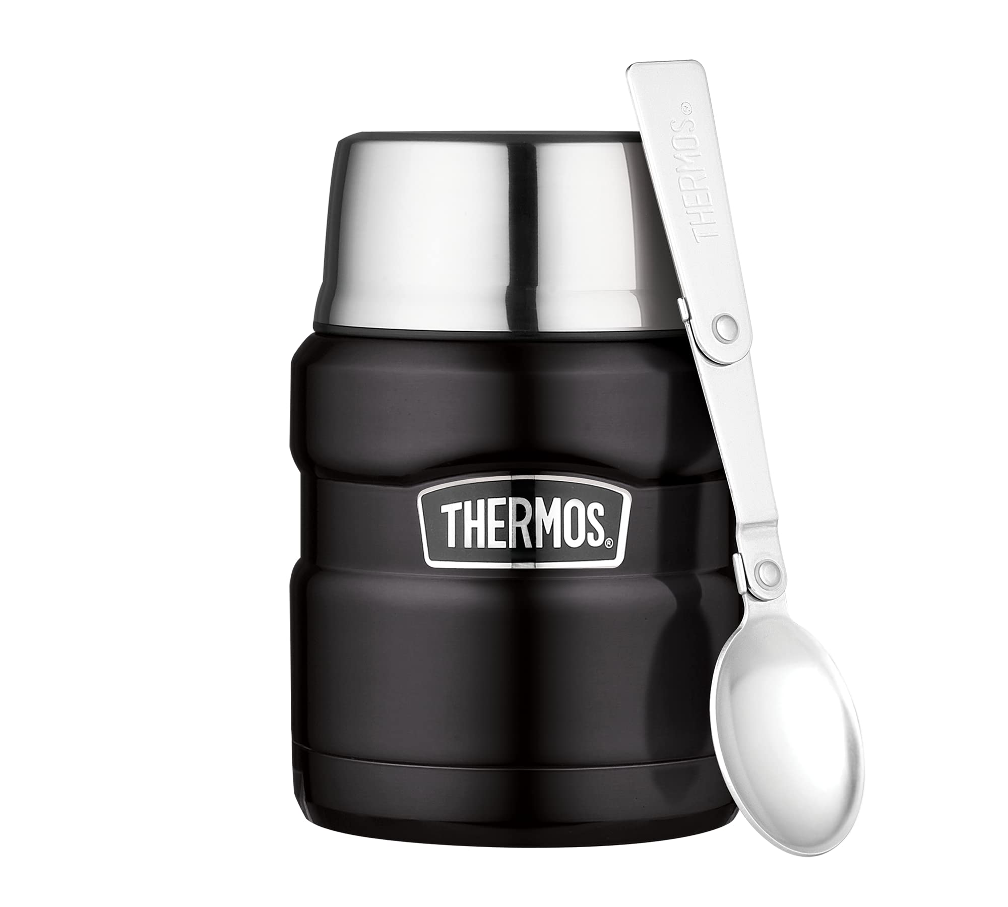 Thermos Stainless King Thermobehälter für Essen schwarz matt 0,47l - Edelstahl, absolut dicht, hält Speisen 9h heiß & 14h kalt, mit klappbarem Löffel, BPA-frei Charcoal Black Mat 0,47 l Angebot bei HelloDeals