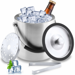 1.6L Eiswürfelbehälter, Eisbehälter mit Deckel, Eiskübel mit Clips und Sieb, Eiswürfelbehälter Edelstahl, Perfekt zum Abkühlen von Getränken, Ice Cube Tray, Bier, Flaschenkühler für Wein Angebot bei HelloDeals