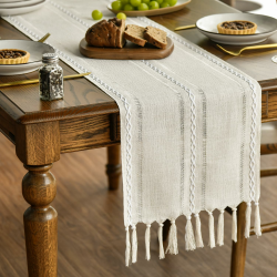 Artoid Mode Boho Creme Landhausstil Quasten Tischläufer, Waschbar Tisch Dekoration Party Geburtstag Valentinstag Hochzeit Dekor 33x183 cm 33 x 183 cm Creme Angebot bei HelloDeals