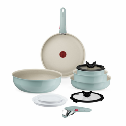 Tefal Ingenio Serenity Kochgeschirr-Set 11-teilig, Mineralia Antihaftversiegelung, platzsparend, stapelbar, für alle Herdarten, spülmaschinengeeignet, Eucalyptus, L828SB04 11-teiliges Set Eucalyptus Angebot bei HelloDeals