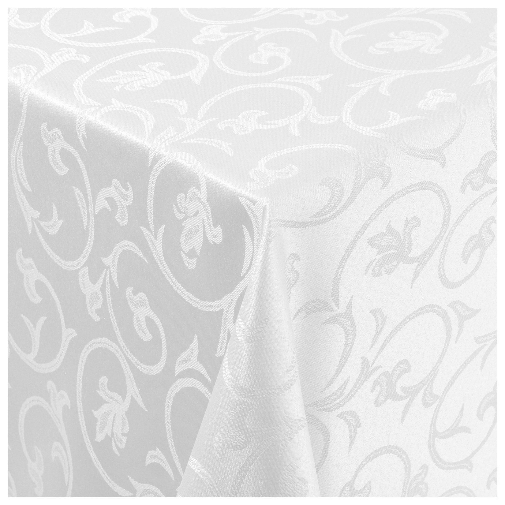 Tischdecke Stoff Damast Barock Jacquard Ranken Design mit Saum oval 160x220 cm Weiss Weiß 220 x 160 cm (Oval) Angebot bei HelloDeals