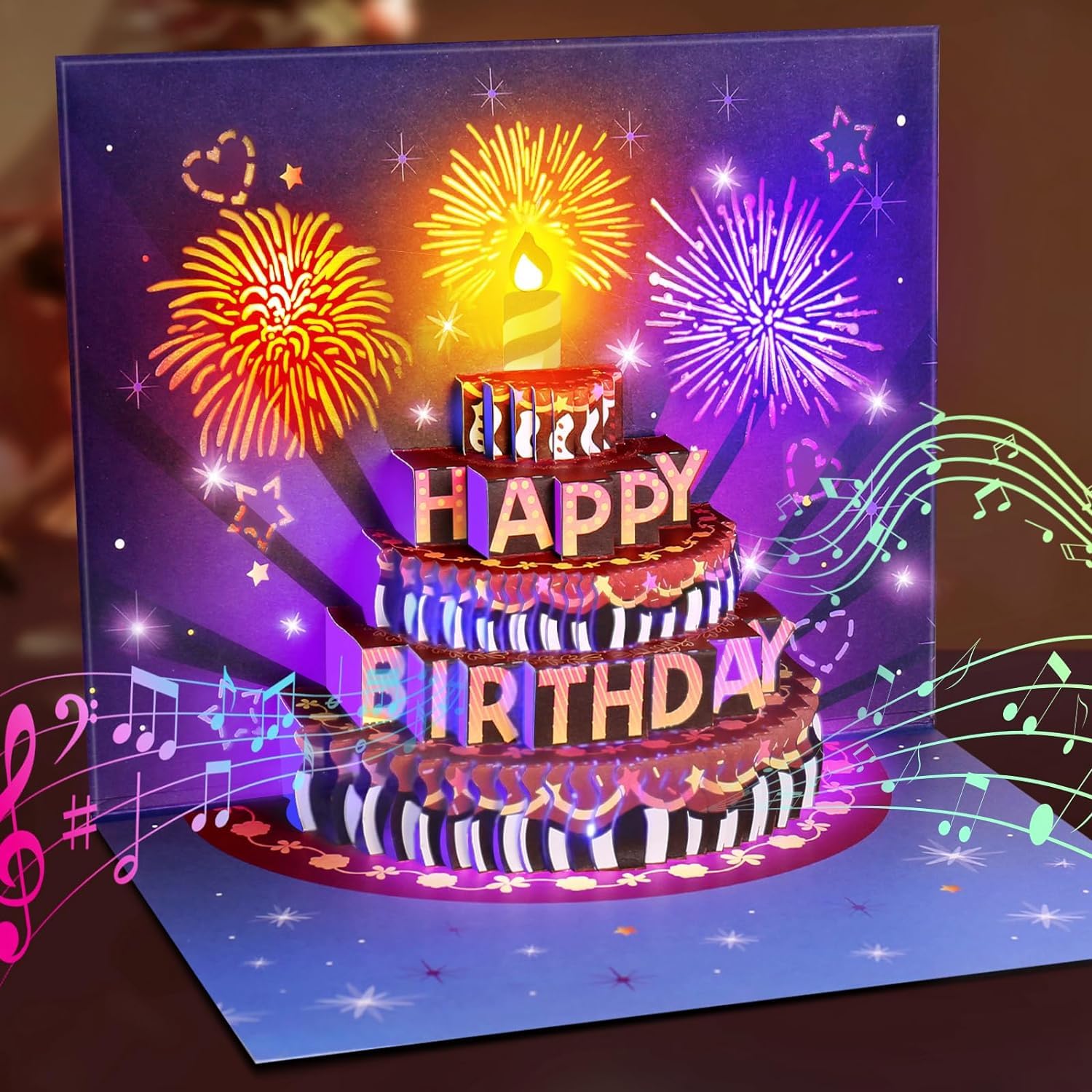 Happy Birthday Geburtstagskarte Pop Up Kuchen Geburtstagskarten mit Musik und Licht 3D Feuerwerk Karte Geburtstag Geschenke für Frau Männer Freundin Blau Angebot bei HelloDeals