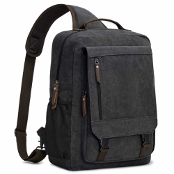 S-ZONE Herren 13-16 Inch Canvas Wasserdicht Laptop Rucksack Crossbody Sling Brusttasche Umhängetasche Lässiger Tagesrucksack XL Schwarz Angebot bei HelloDeals