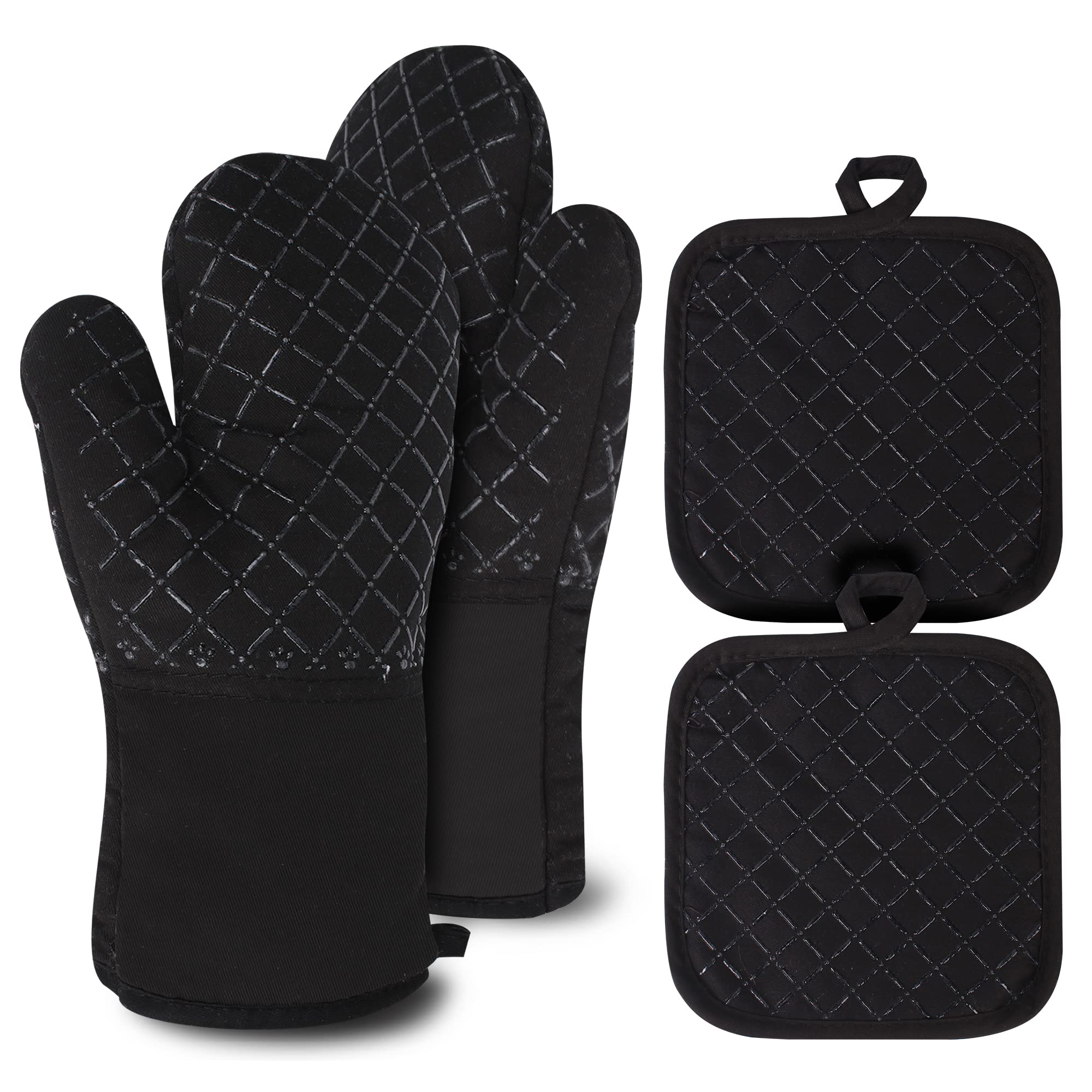 Topflappen Handschuh, Ofenhandschuhe Hitzebestaendig, rutschfeste Topfhandschuhe 4er-Set Hitzebeständig bis 250°C, Schwarz Angebot bei HelloDeals