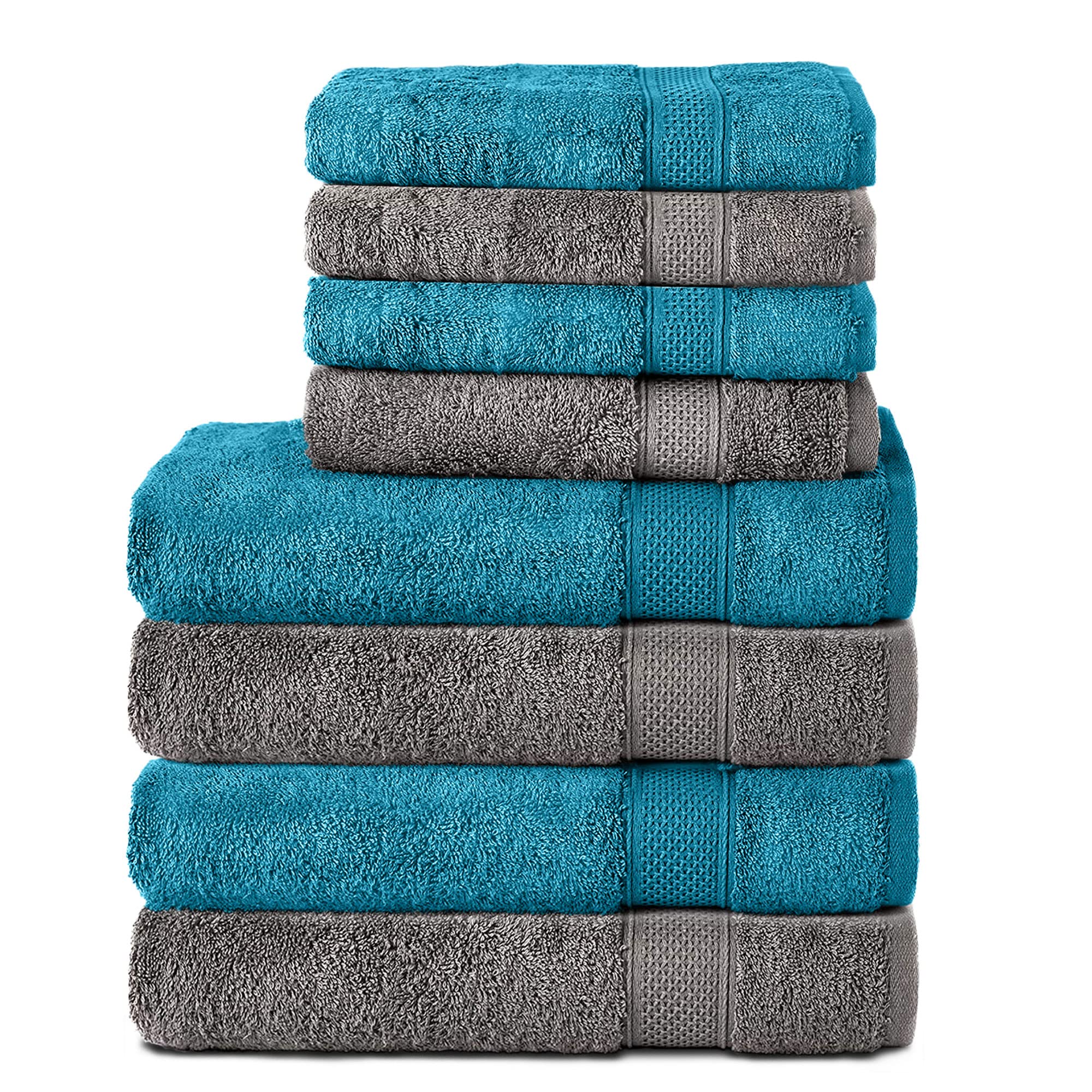 Komfortec 8er Handtuch Set aus 100% Baumwolle, 4 Badetücher 70x140 und 4 Handtücher 50x100 cm, Frottee, Weich, Towel, Groß, Anthrazit/Türkis Anthrazit/Türkis 4 Handtücher und 4 Badetücher Angebot bei HelloDeals