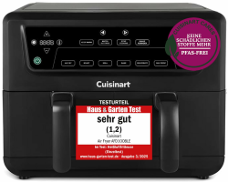 Cuisinart XXL 10.4L Zweizonen-Heißluftfritteuse| PFAS Frei | Chemiekalien frei,| Braten, Grillen, Backen, Dehydrieren und Warmhalten | 2 kammern| 2 x 5.2L - 8+ portionen| Spülmaschinenfeste Teile 2 Kammern Schwarz Angebot bei HelloDeals