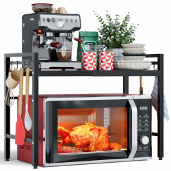NETEL Erweiterbares Mikrowellen Regal 2 Stufig,Regal über Mikrowelle,Mikrowellenständer für Arbeitsplatte，Küchenregal Stehend für Backofen/Kaffeemaschine，Stabile Microwave Stand mit 8 Haken,Schwarz 2 Stufig-Schwarz Angebot bei HelloDeals