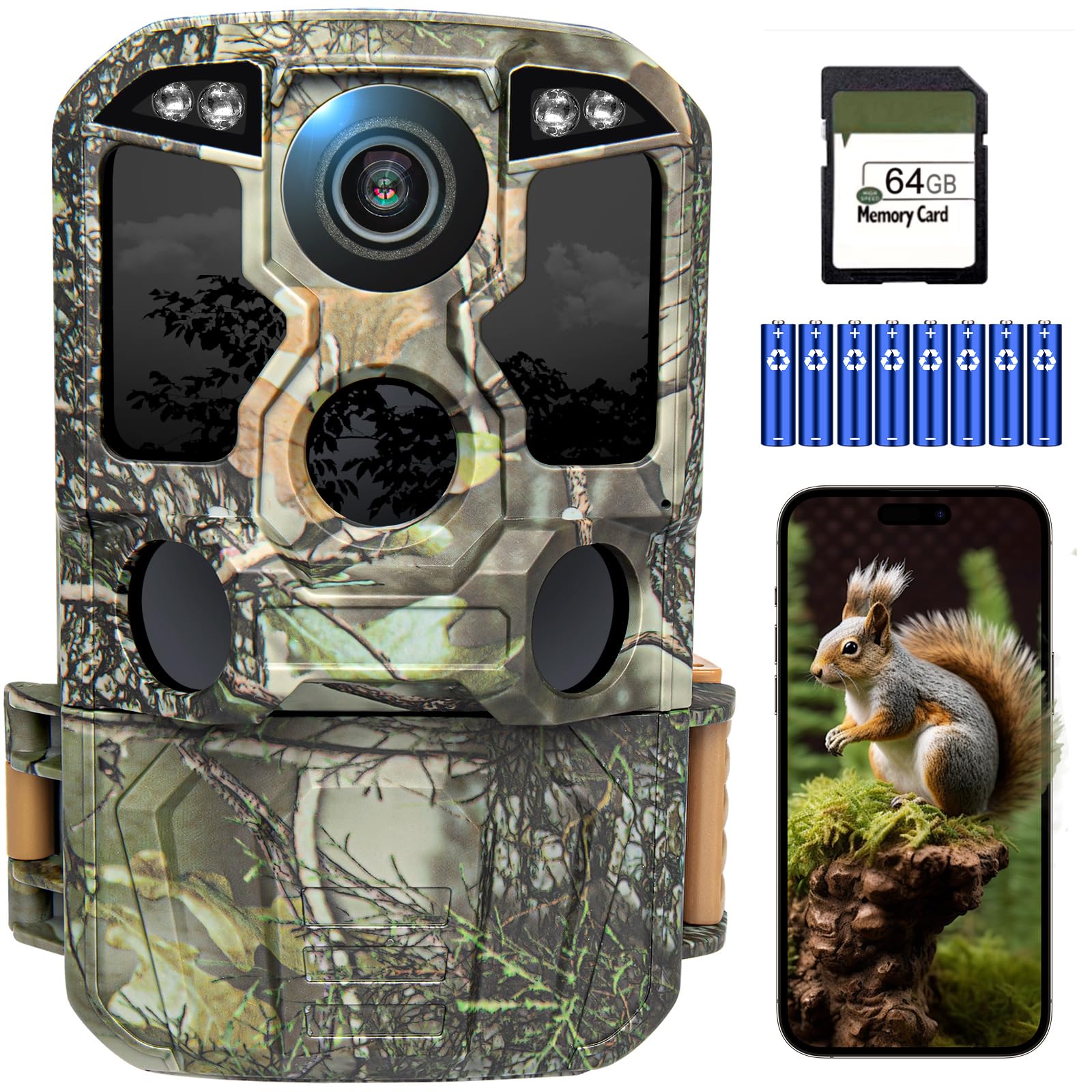 KJK 4K 84MP Wildkamera mit Handyübertragung APP, WLAN Bluetooth Wildkamera mit Bewegungsmelder Nachtsicht, 64GB SD Karte und 8*AA-Batterien, 130 °Weitwinkel Wildtierkamera, IP67 Wasserdicht 228-grün Angebot bei HelloDeals