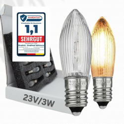 Berglicht 10x Glühbirne 'Berglämpl' E10 23V/3W Riffelkerze Spitzkerze Topkerze Glühlämpchen für Schwibbogen und Lichtbögen, Gelbglühend Angebot bei HelloDeals