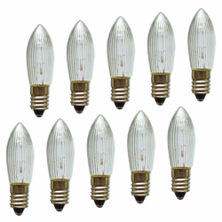 Erzgebirgslicht - AUSWAHL - 10x Topkerze Spitzkerze 24V 3W E10 für 10 Brennstellen Ersatzbirne Glühbirne Riffelkerze Glühlämpchen für Lichterketten und Schwibbogen (keine LED!) 24 Volt / 3 Watt Angebot bei HelloDeals