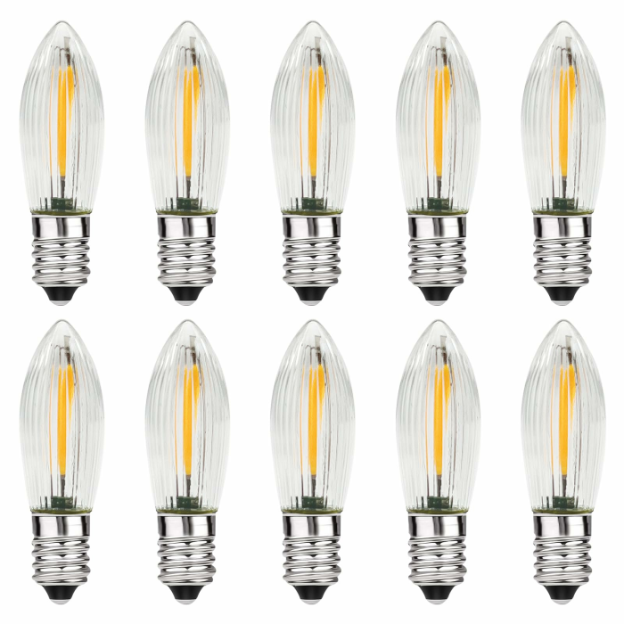 10 Stück E10 LED Glühbirne,AC 14V-55V E10 LED Kerzen für Schwibbogen,Spitzkerzen Birnen für Schwibbogen,Kerzen 2100K Warmweiß,0,2W,3LM,Klar Led Filament 10 Stück (1er Pack) Angebot bei HelloDeals