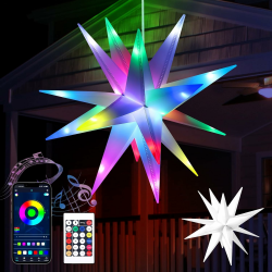 3D LED Leuchtstern Garten, Weiß LED inkl. Warm & Colorful LED Beleuchtung with Remote Control Angebot bei HelloDeals