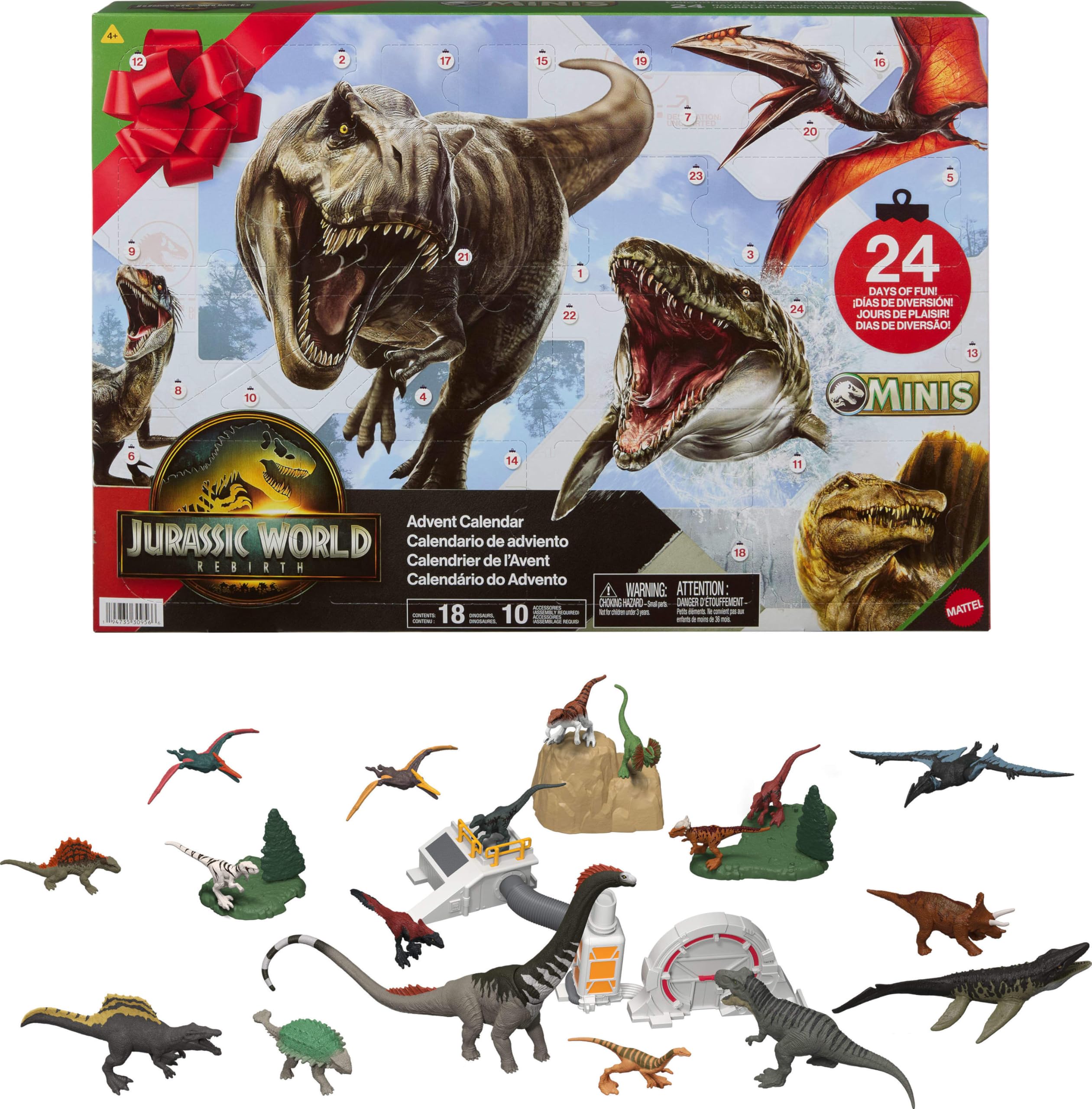 Mattel JGB67 - Jurassic World - Adventskalender - 24 Überraschungen - 18 Dinosaurier Figuren & Zubehör Angebot bei HelloDeals