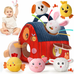 Montessori Baby Spielzeug ab 6 -12 Monate - Weiches Bauernhof-Set mit 6 Tieren, Rassel & Spiegel, Sensorisches Spielzeug Lernspielzeug für Kinder 1-3 Jahre, Ideales Weihnachts & Geburtstagsgeschenk Angebot bei HelloDeals