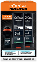 L'Oréal Men Expert Pflegeset für Männer, Geschenkset mit XXL 5-in-1 Duschgel und Deoroller, Geschenke für Herren inklusive Bodywash und Deo Roll-On mit Karbon, Pure Carbon, 2 x 400 ml, 1 x 50 ml Angebot bei HelloDeals