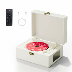 Yintiny Wiederaufladbarer CD-Player aus Leder mit Lautsprechern, Bluetooth-Sender, Festival-Geschenk, BGM-Player für Heimdekoration, Weiß Angebot bei HelloDeals