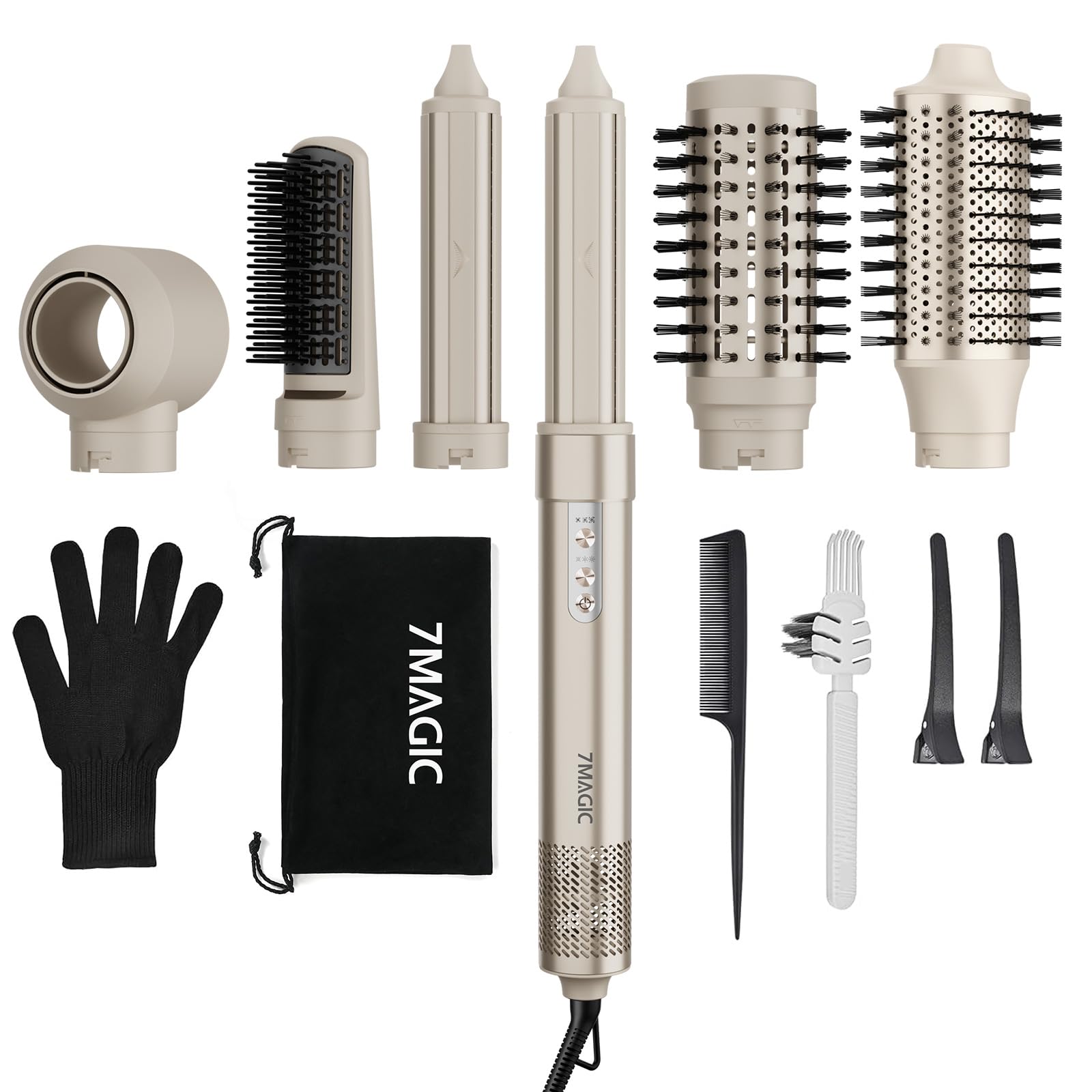 7MAGIC 6 in 1 Airstyler, Hairstyler, Lockenstab Auto-Wrap, Stylen Sie Beach Wave, Ionen Föhn, Professioneller Rundbürstenföhn,Glätteisen, für Besondere Anlässe, Reisen Champagnergold Angebot bei HelloDeals