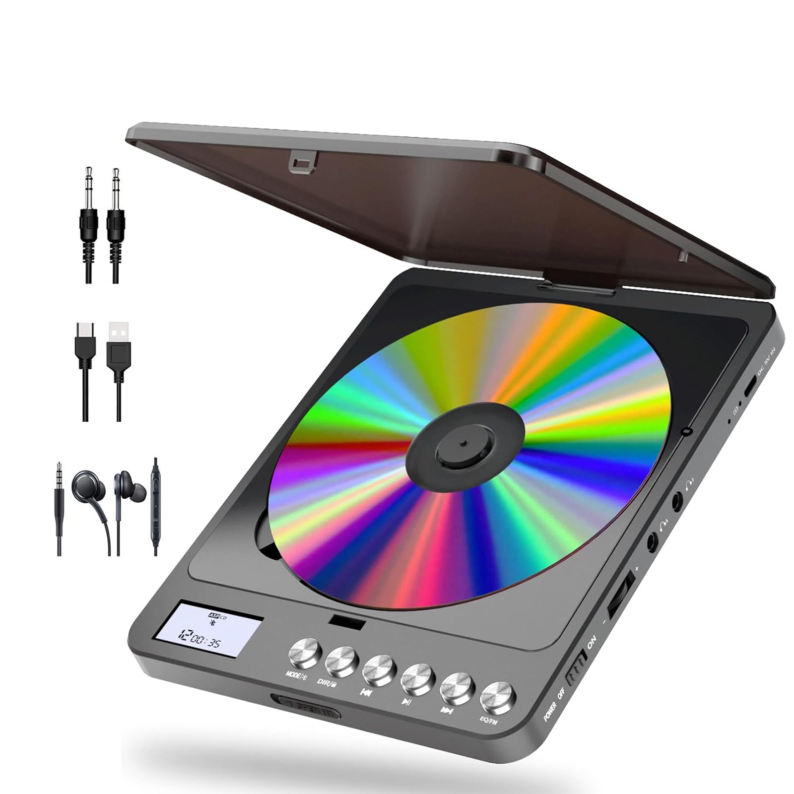 Tragbarer CD-Player Bluetooth mit Kopfhörern, Wiederaufladbarer CD Player Tragbar mit Lautsprecher und FM Transmitter 2000mAh Lithium-Akku Discman CD Players Tragbar für Erwachsene Studenten Kinder Angebot bei HelloDeals