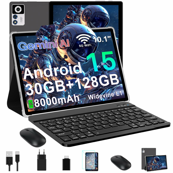 ZIOVO Android 15 Tablet 10 Zoll Gemini AI, 30GB RAM+128GB ROM(TF 1TB), 5G WLAN, Octa-Core 2.0GHz, Widevine L1, 8000mAh, BT 5.0, GPS, Face ID, Tablet mit Tastatur, Maus - Schwarz Android 15 Schwarz Angebot bei HelloDeals