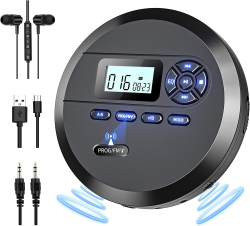 Tragbarer CD-Player, DESOBRY CD Player Tragbar mit Lautsprechern und UKW-Sender, Discman für Auto, 2000-mAh-Akku, Kopfhörer, AUX-Kabel Angebot bei HelloDeals