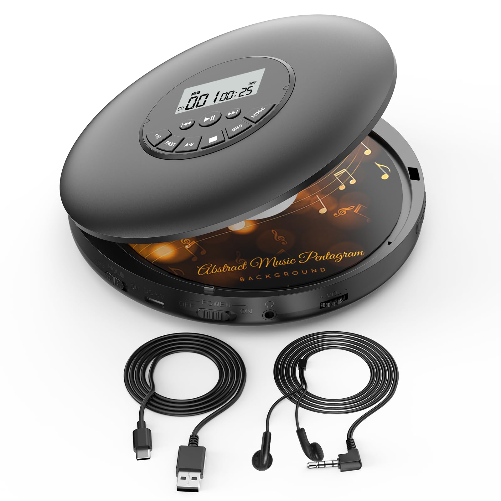 Arafuna Tragbarer CD Player-Compact Discman CD Player-Persönlicher Musik-Player mit CD-R, CD-RW Wiedergabe Anti-Skip Schutz, programmierbare Tracks für Kopfhörer enthalten Schwarz Angebot bei HelloDeals