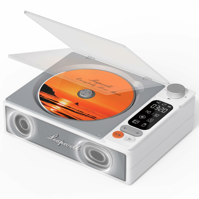 CD Player Tragbar, Leapwell Tragbarer CD Player mit Lautsprecher Bluetooth CD-Player mit Fernbedienung Kinder Mini CD Spieler Anti Skip mit AUX Optisch USB LCD Bildschirm Weiß Angebot bei HelloDeals