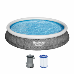 Bestway Fast Set Pool, 396 x 84 cm, Set mit Filterpumpe, rund, graue Rattan-Optik Angebot bei HelloDeals