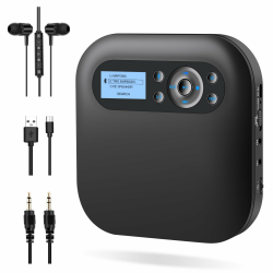DESOBRY CD Player tragbar, Bluetooth CD Player mit Lautsprechern, wiederaufladbarer Discman für Auto mit FM, Anti-Skip, Zwei Kopfhöreranschlüssen Schwarz Angebot bei HelloDeals