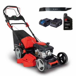 Scheppach MS173-51E Benzin Rasenmäher - 51cm Schnittbreite | E-Start | Reinigungsfunktion | 65 Liter Fangkorb | Stahlgehäuse | 7-stufige Höhenverstellung (inkl. Ersatzmesser & Motoröl) Angebot bei HelloDeals