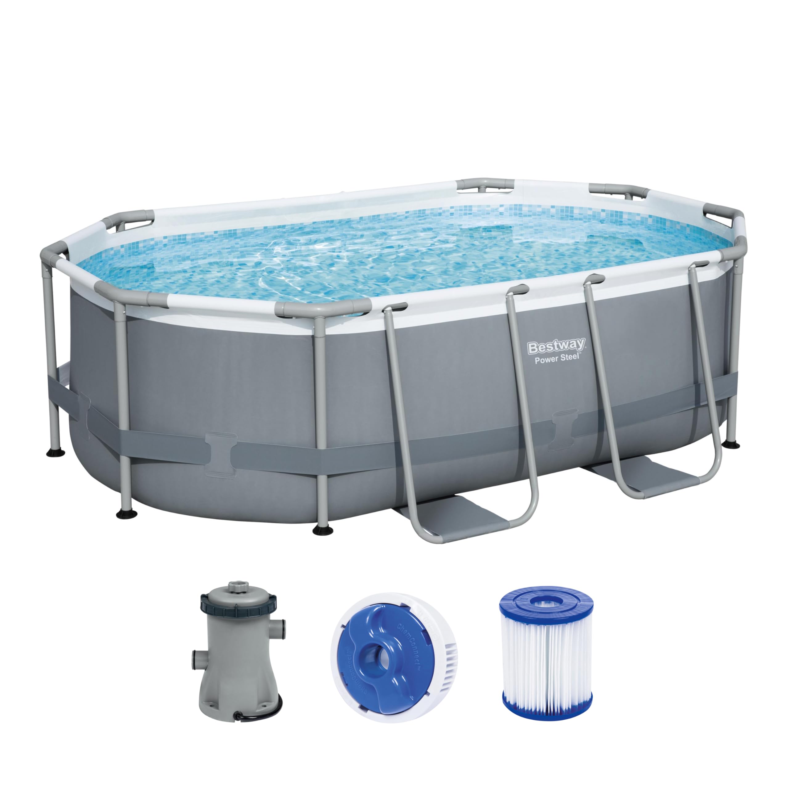 Bestway Power Steel Frame Pool-Set mit Filterpumpe 305 x 200 x 84 cm, grau, oval Angebot bei HelloDeals