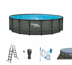 Summer Waves Frame Pool Komplettset | Rund 488x122 cm Rattanoptik Grau | Aufstellpool Set | Gartenpool & Schwimmbecken inkl. Filterpumpe, Einstiegsleiter, Abdeckplane, Bodenvlies & Reinigungsset 488x488x122 cm Angebot bei HelloDeals