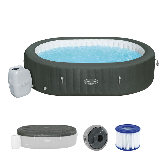 Bestway LAY-Z-SPA XXL WLAN-Whirlpool Mauritius AirJet 270 x 180 x 71 cm, oval Holz-Optik (Basaltgrau) Angebot bei HelloDeals