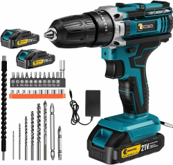 21V Akkuschrauber Set, 45N.m Akku Bohrschrauber Set, 25+3 Drehmomentstufen Klein Akkubohrer mit 2 * 2.0Ah Akku und Ladegerät Bohrmaschine Schlagbohrschrauber LED-Licht 45N.M Blau Angebot bei HelloDeals