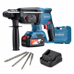 DongCheng Akku Bohrhammer 18V, Schlagenergie 2.8 J, mit 4 Stück SDS-plus, Bohren bis 28 mm, Bürstenloser Bohrhammer Motor, Anti-Vibrationsgriff, inkl. 4Ah Akku und 2A Ladegerät im Handwerkerkoffer Angebot bei HelloDeals