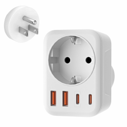USA Adapter Steckdose, 5-In-1 Adapter USA Deutschland Stecker mit 1 AC 2 USB-C 2 USB-A (3.4A), EU to US Reiseadapter für Amerika Kanada Thailand Mexiko (White/Typ B) 1 PACK Angebot bei HelloDeals