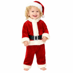 Hifot Baby Weihnachtsoutfit Junge Mädchen Weihnachten Neugeborene Santa Jacken+Gestreifte Hose+Weihnachtsmütze+Ledergürtel Weihnachtskleid Weihnachtskostüm 12-18 Monate Angebot bei HelloDeals
