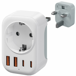 Bigfish Adapter England Deutschland Stecker mit 2 USB-C & 2 USB-A(3.4A), UK Adapter, Steckdosenadapter England, Reiseadapter UK Typ G für EU zu England/Schottland/Irland/Dubai/Maldives EU to UK mit 4 USB, Weiß Angebot bei HelloDeals