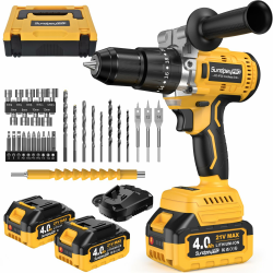 Akkuschrauber mit Schlagbohrfunktion 21V - 120Nm Bürstenloser Akku Schlagbohrschrauber Set mit 2x4Ah Akkus, 20+3 Drehmomentstufen Akku bohrmaschine, 13mm Bohrfutter, 2 Gang, 35-tlg Zubehör Angebot bei HelloDeals