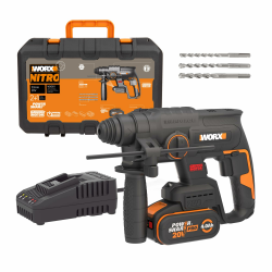 WORX NITRO WX381 Akku Bohrhammer 20V- bürstenloser Motor - multifunktionales Werkzeug zum Bohren, Hammerbohren & Meißeln - 2 Joule Schlagenergie - inkl. 20V 4Ah Pro Akku & Schnellladegerät Bohrhammer 2,0 Joule mit 1 Akku Angebot bei HelloDeals