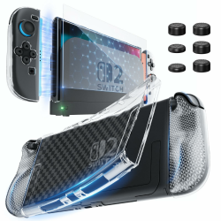 HEYSTOP Hülle für Nintendo Switch 2, Transparente Weiche Dockable TPU-Schutzhülle für den Nintendo Switch 2 Griff mit Displayschutz Aus Gehärtetem Glas und Sechs Daumenkappen Angebot bei HelloDeals