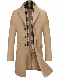 COOFANDY Herren Mantel Wintermantel Slim Fit Business Winterjacke Warmer Trenchcoat Jacken Herrenmantel mit Abnehmbaren Karierten Schals Khaki XL Angebot bei HelloDeals