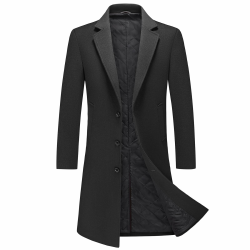 MODFUL Herren Langer Wollmantel mit Kerbkragen Warmer Wintermantel Lässiger Peacoat Slim Fit XL Schwarz Angebot bei HelloDeals