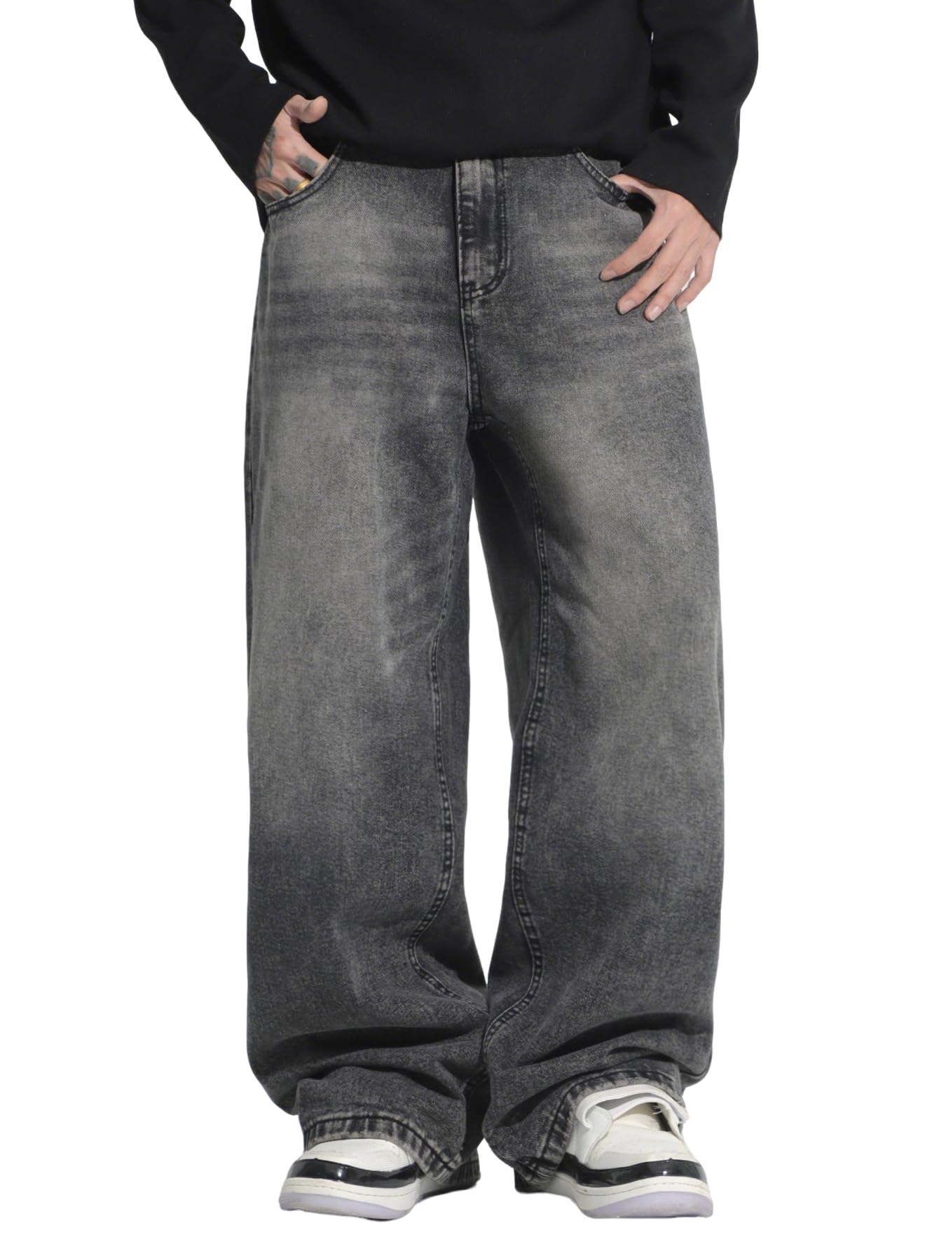 Zewool Herren Hip Hop Ripped Baggy Jeans Zerstörte Distressed Jeans Weite Beinform Skater Jeans Y2K Denim-Hose D10 Grau M Angebot bei HelloDeals