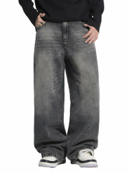 Zewool Herren Hip Hop Ripped Baggy Jeans Zerstörte Distressed Jeans Weite Beinform Skater Jeans Y2K Denim-Hose D10 Grau M Angebot bei HelloDeals