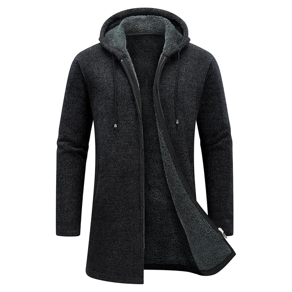 KUDORO Strickjacke Herren Cardigan Lang Trachtenjacke Kapuze mit Kapuze Gestrickt Pullover Hoodie Wintermantel Sweatjacke Feinstrick Winterjacke Fleecejacke XL Schwarz1 Angebot bei HelloDeals