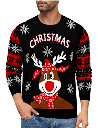 Uniexcosm Weihnachtspullover Herren Ugly Strickpulli Pullover Warm Winter Strickpullover Lustig Rentier Winterpullover Rundhals Sweater für Weihnachtsparty Schwarz L Angebot bei HelloDeals