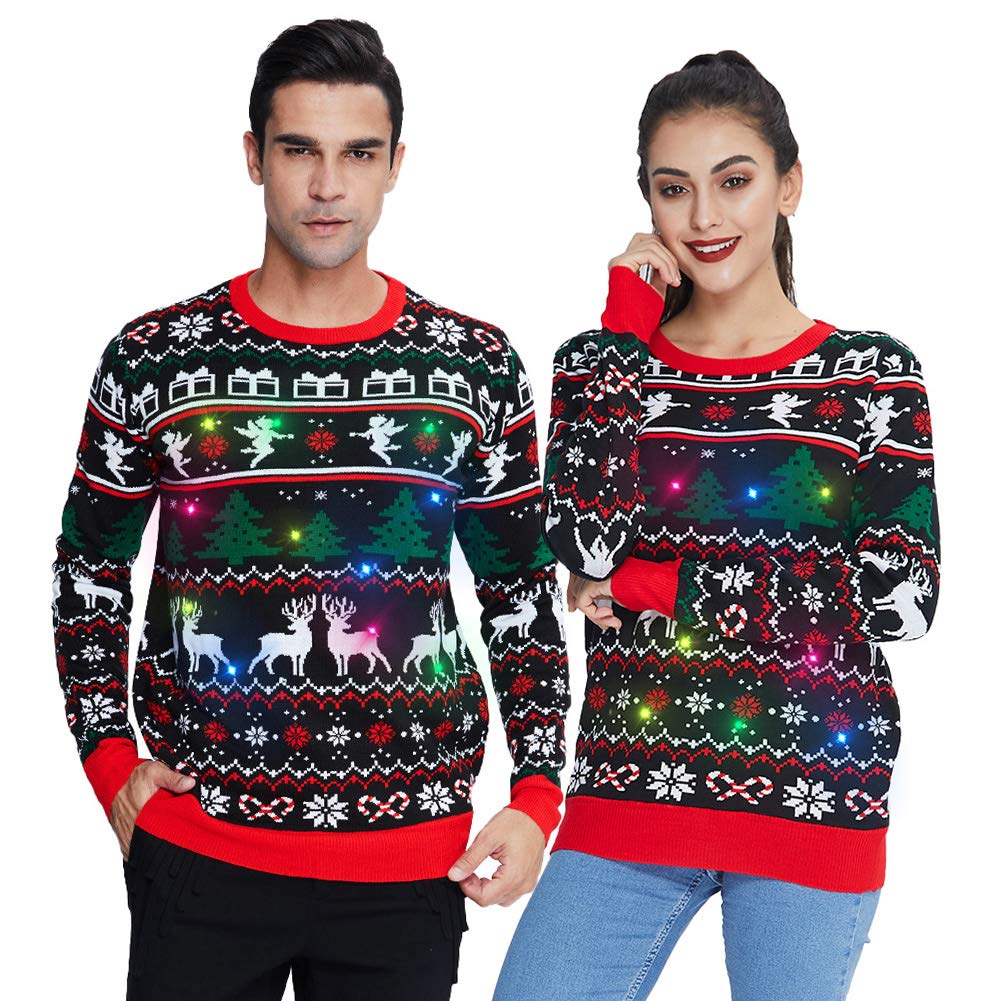 Freshhoodies Unisex Strickpullover Weihnachtspullover Mit LED Leuchten Neuheit Ugly Weihnachtspulli Sweater Pullover Für Damen Herren Weihnachtsparty S-2XL L Weihnachts-rentier 11 Angebot bei HelloDeals